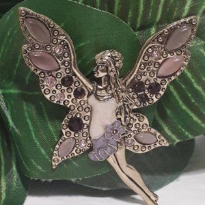 Fairy Brooch Vintage Gold Tone Pink Mauve